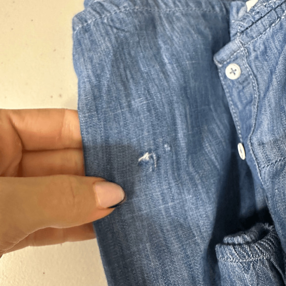 LES ESSENTIELS DE MONOPRIX Chambray long sleeve ruffle dress blue Girls 8 - Picture 7 of 7